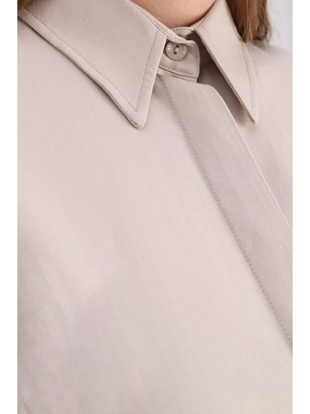 Bej Basic Gizli Patlı Gömlek Tunik-4