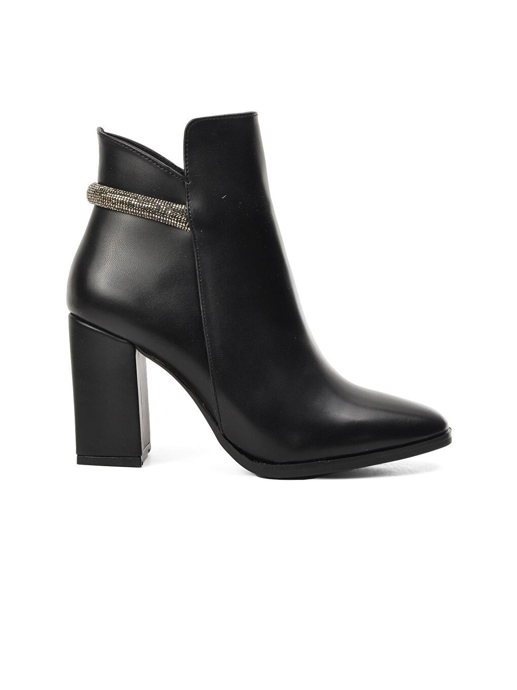 K1037 Siyah Kadın Taşlı Topuklu Bot