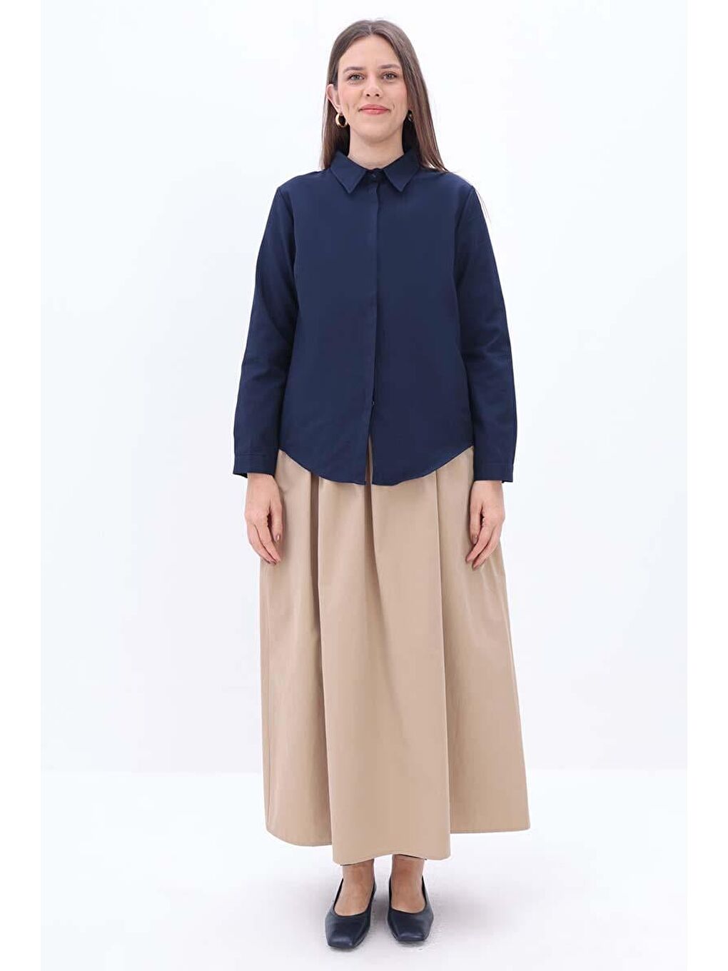 Lacivert Pamuklu Gizli Patlı Gömlek-1