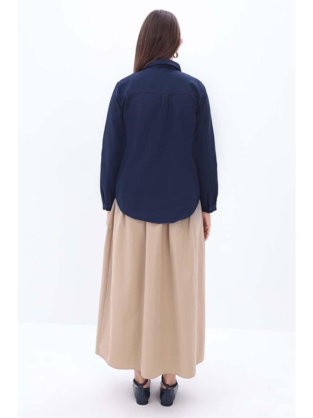 Lacivert Pamuklu Gizli Patlı Gömlek-3