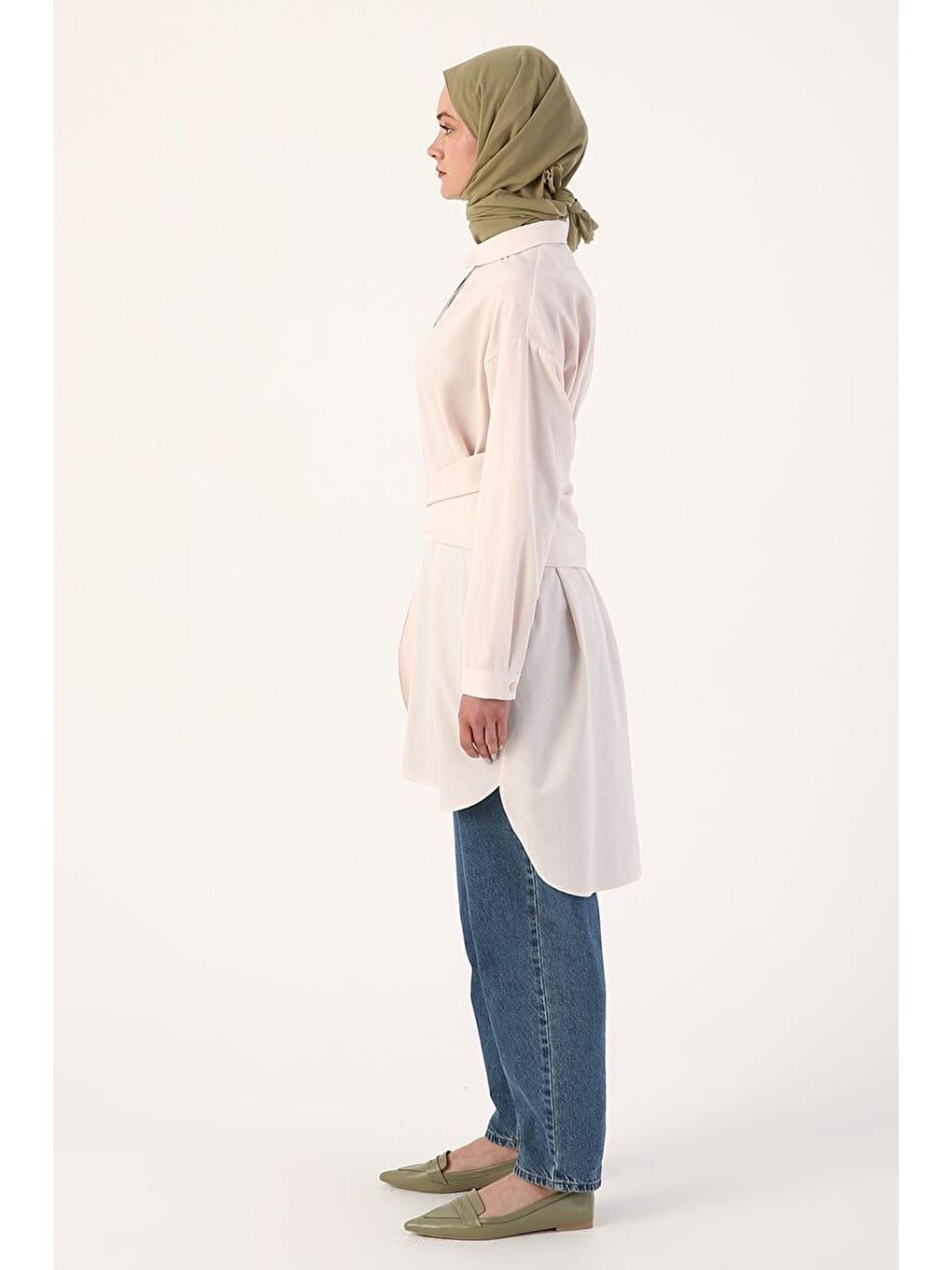 Açık Pembe Kuşaklı Rahat Kalıp Gömlek Tunik-2