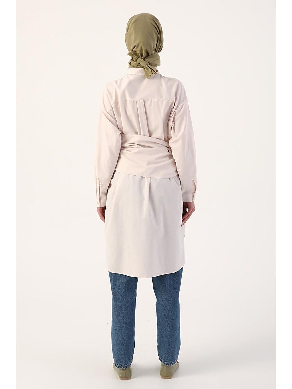 Açık Pembe Kuşaklı Rahat Kalıp Gömlek Tunik-3