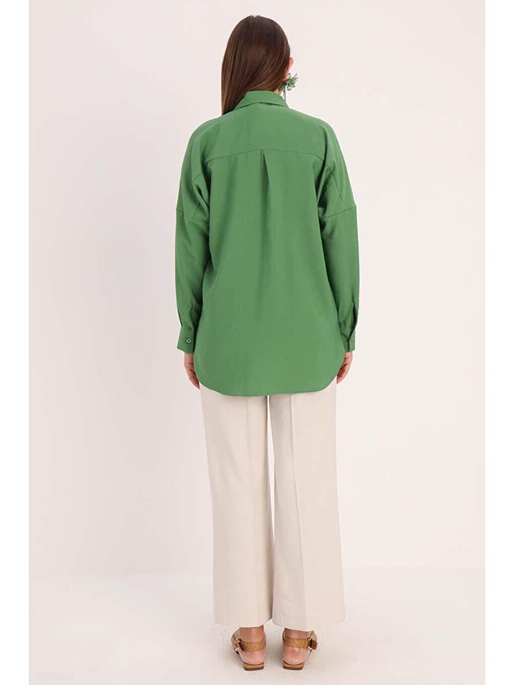 Yeşil Oversize Basic Gömlek-3