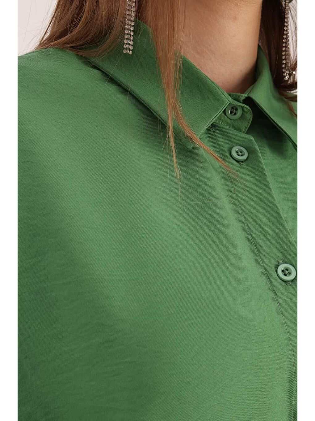 Yeşil Oversize Basic Gömlek-4
