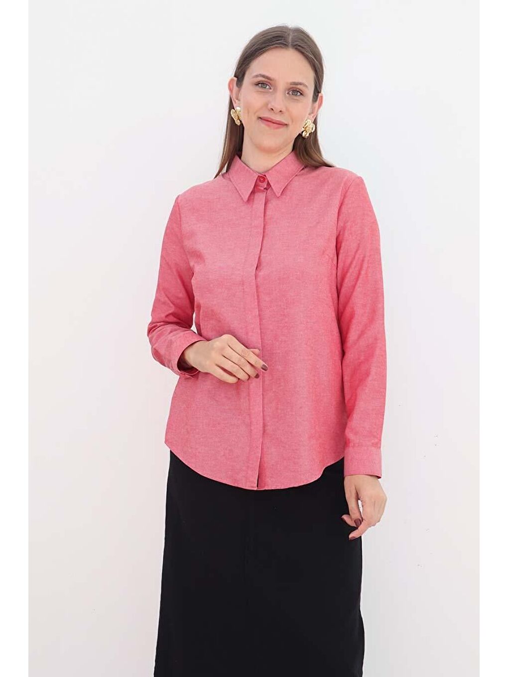 Kırmızı Nar Çiçeği Basic Gizli Patlı Gömlek