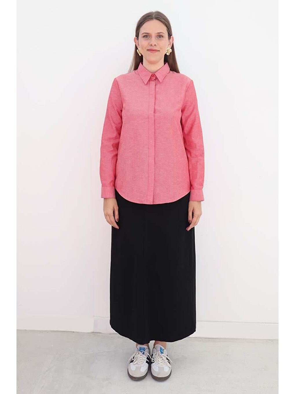 Kırmızı Nar Çiçeği Basic Gizli Patlı Gömlek-1