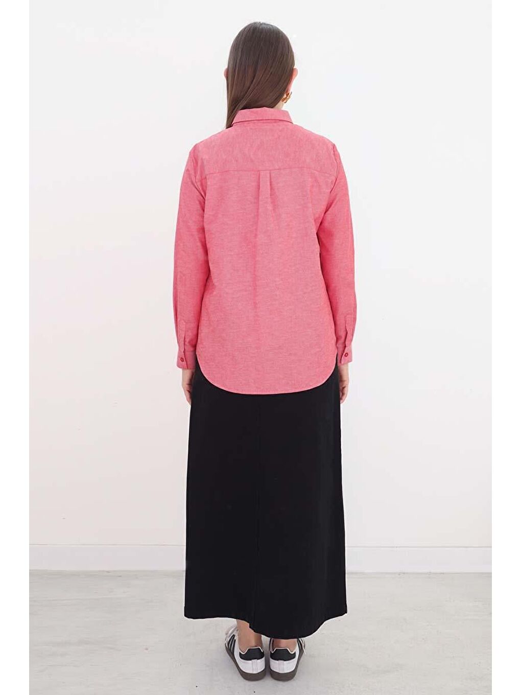 Kırmızı Nar Çiçeği Basic Gizli Patlı Gömlek-3