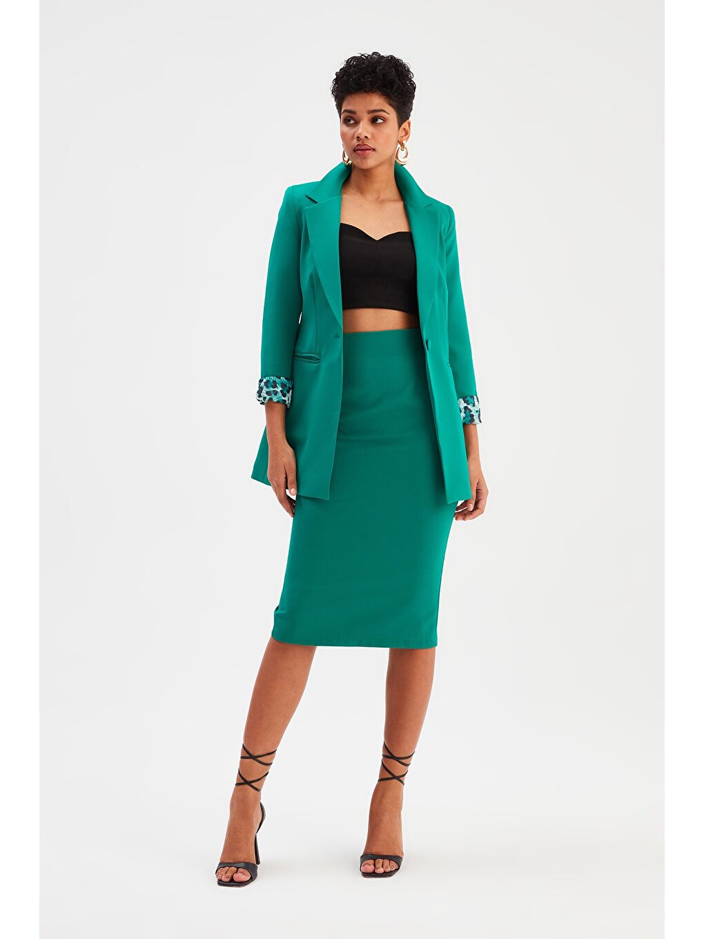 Yeşil Düz Kalem Etek - Zümrüt-1