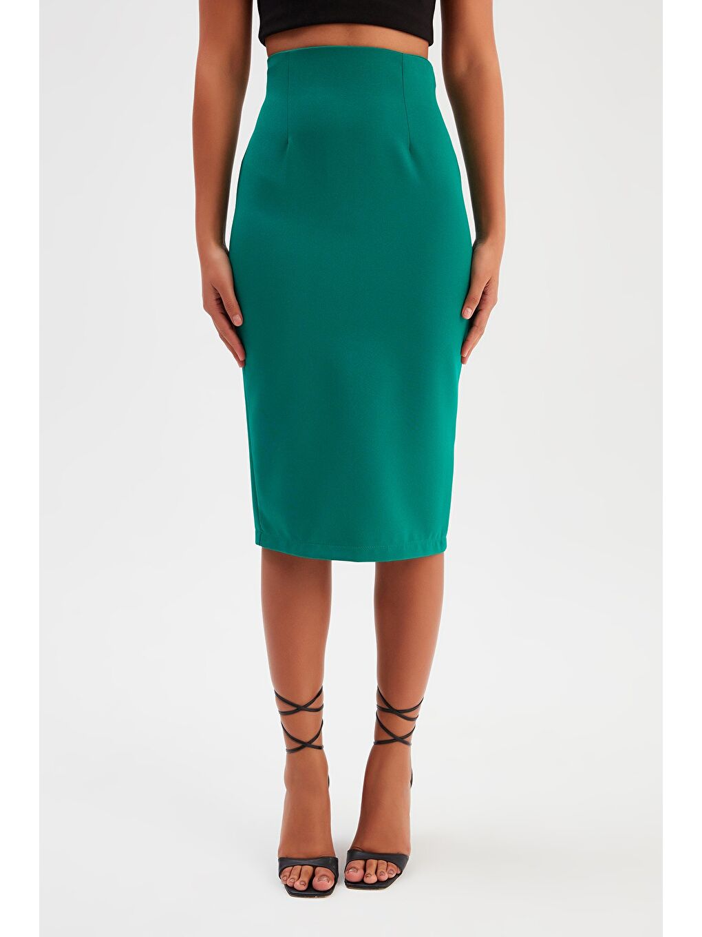 Yeşil Düz Kalem Etek - Zümrüt-3