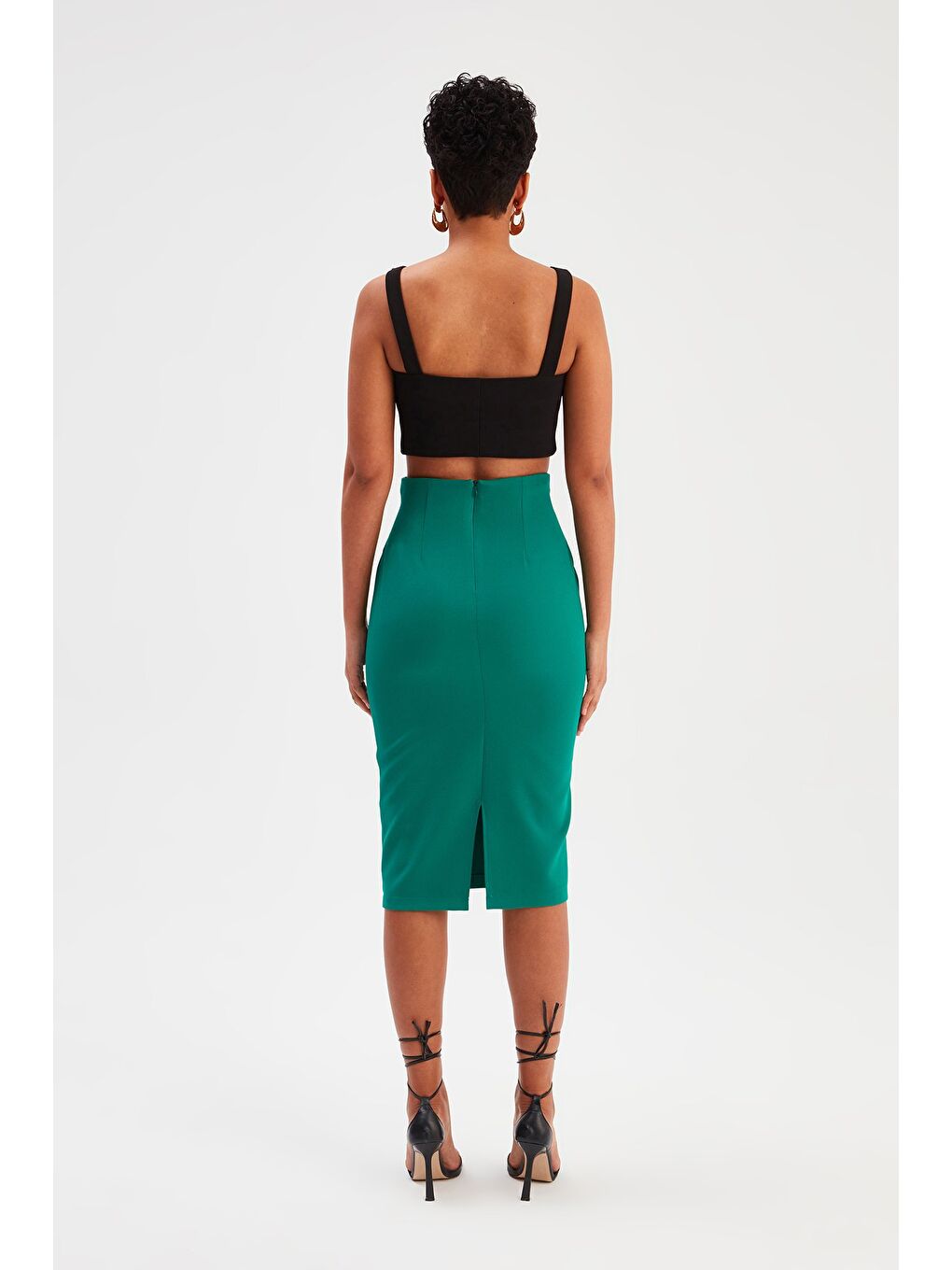 Yeşil Düz Kalem Etek - Zümrüt-4