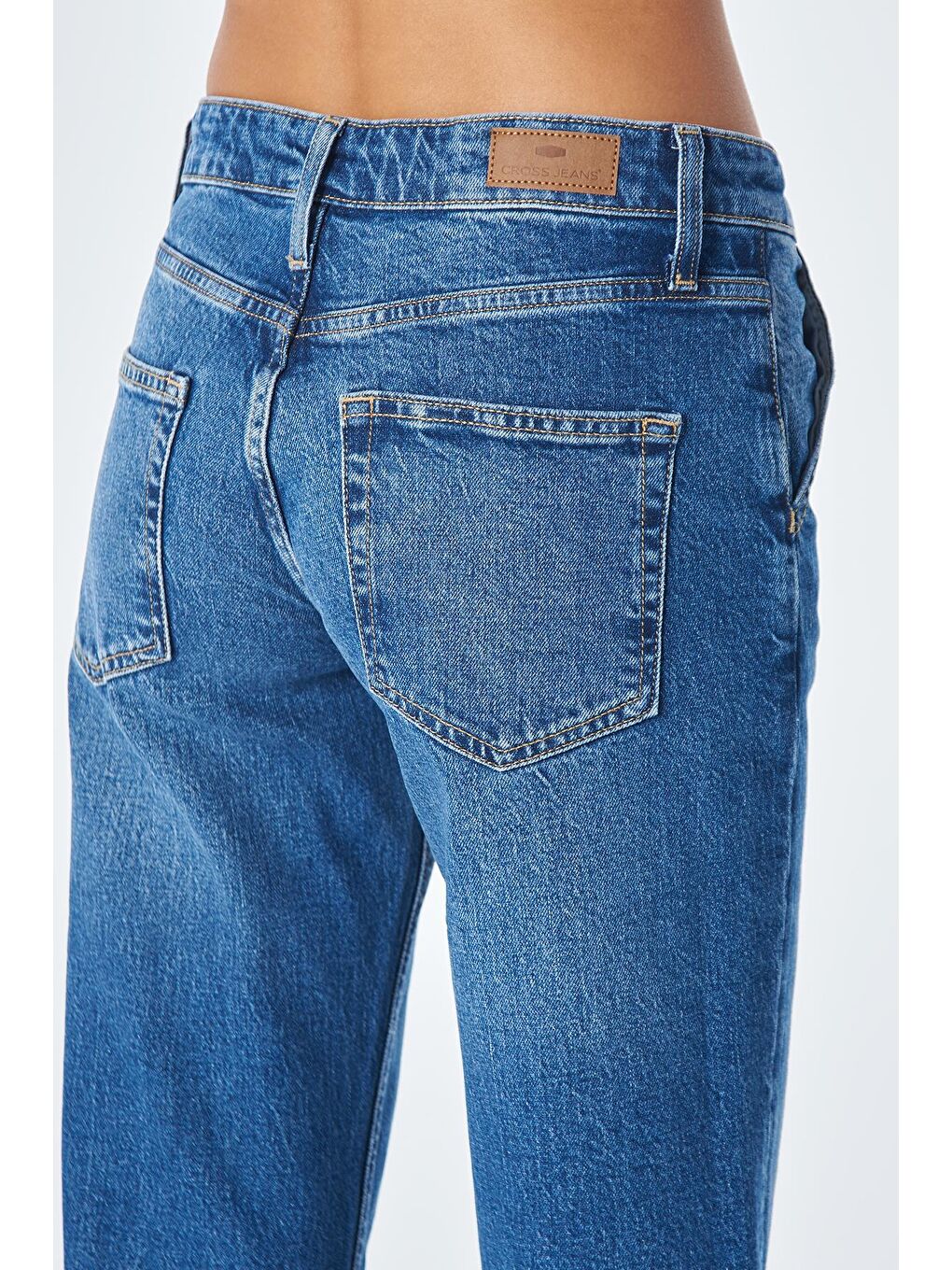 CROSS JEANS Orta Mavi  Düşük Bel Nervürlü Fermuarlı Relax Fit Jean Pantolon C 4805-005 - 5