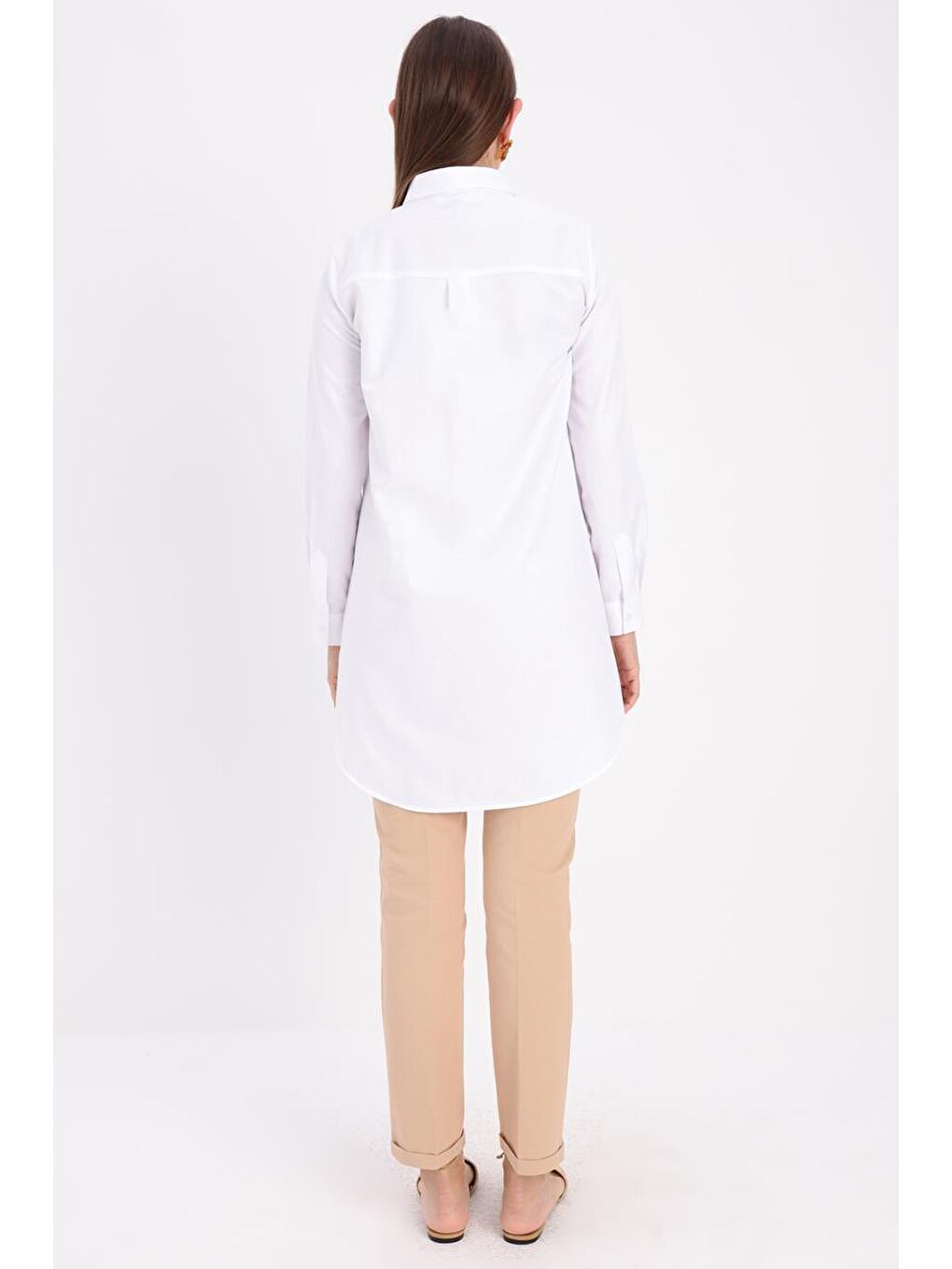 Beyaz Basic Gizli Patlı Gömlek Tunik-3