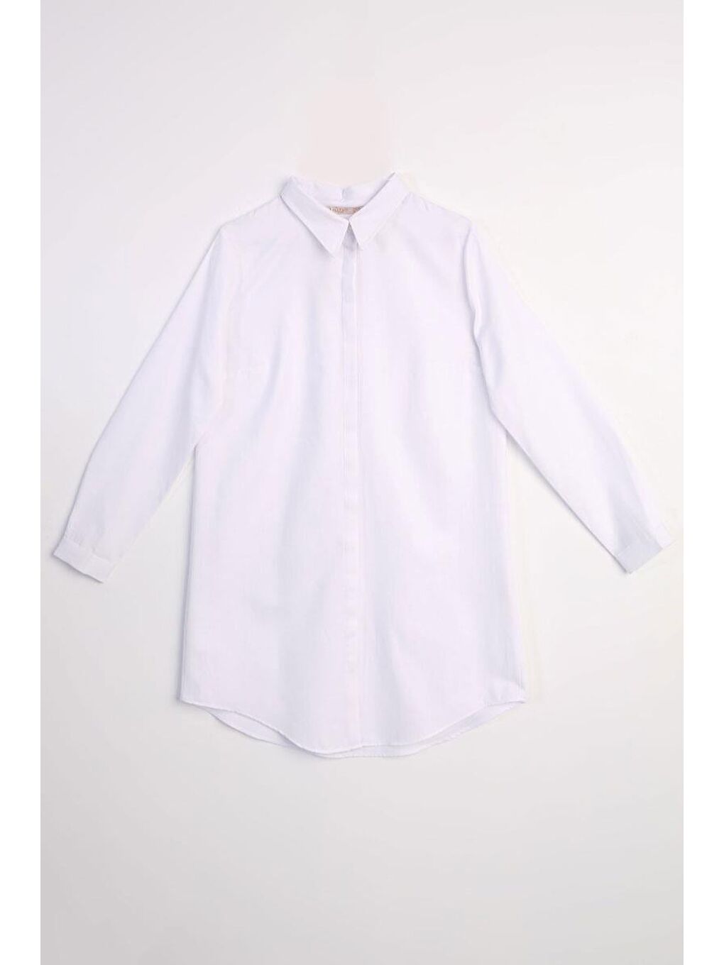 Beyaz Basic Gizli Patlı Gömlek Tunik-5