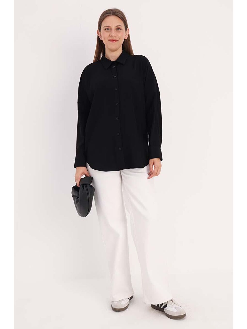 Siyah Oversize Basic Gömlek-1