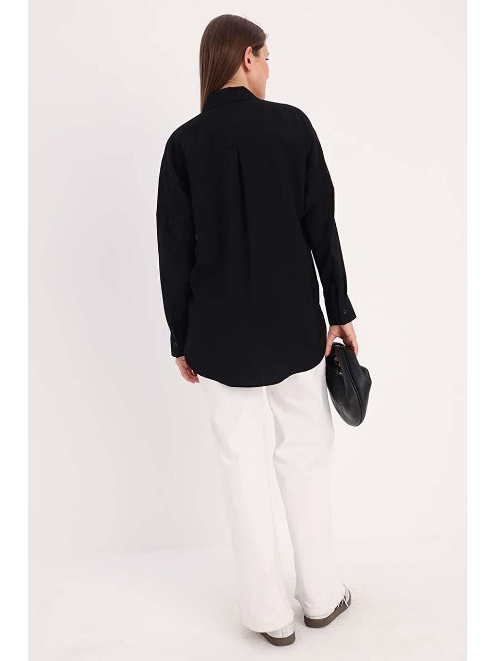 Siyah Oversize Basic Gömlek-3