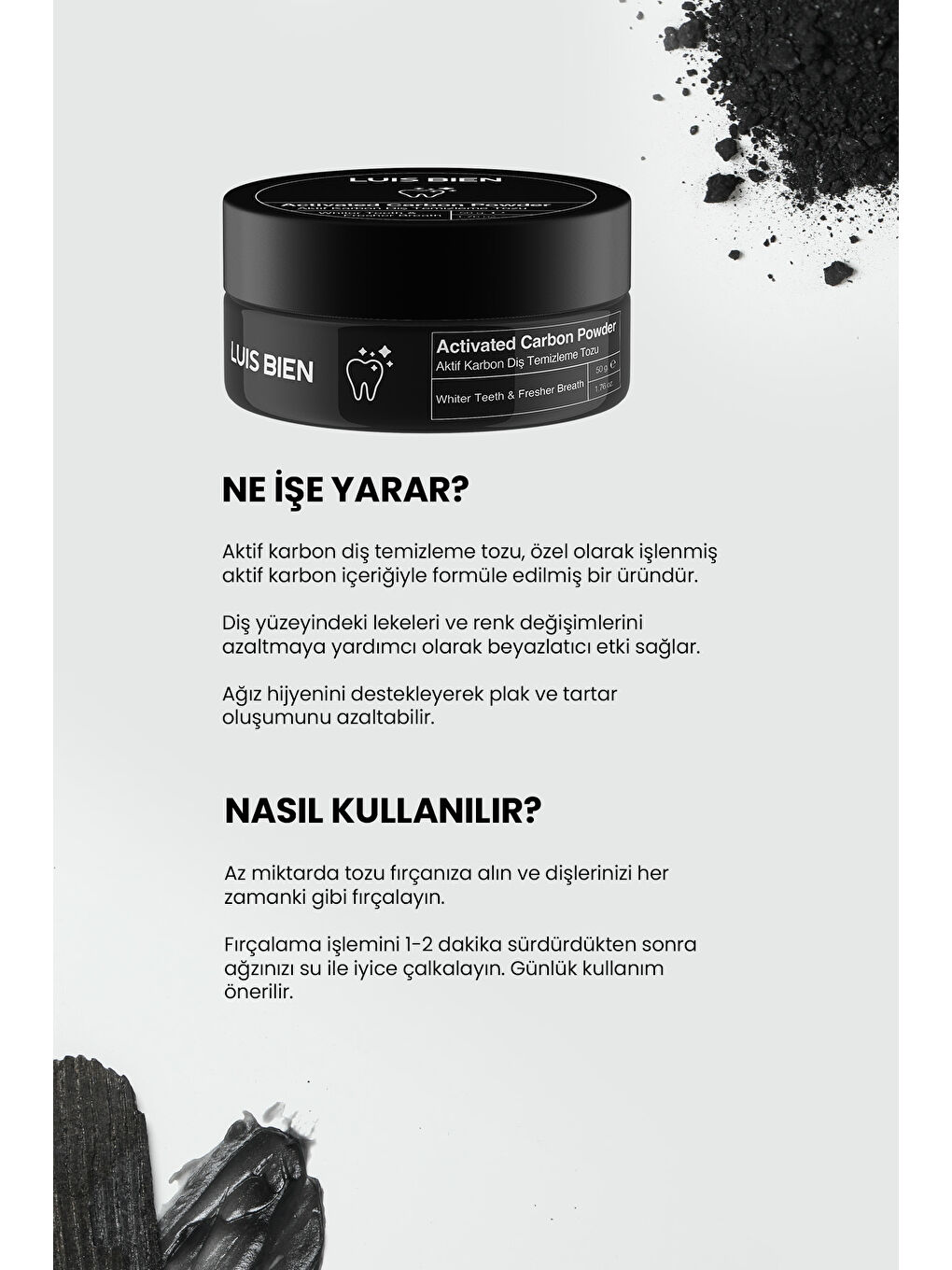 Aktif Karbon Diş Temizleme Tozu 50 gr + Bambu Diş Fırçası Set-5