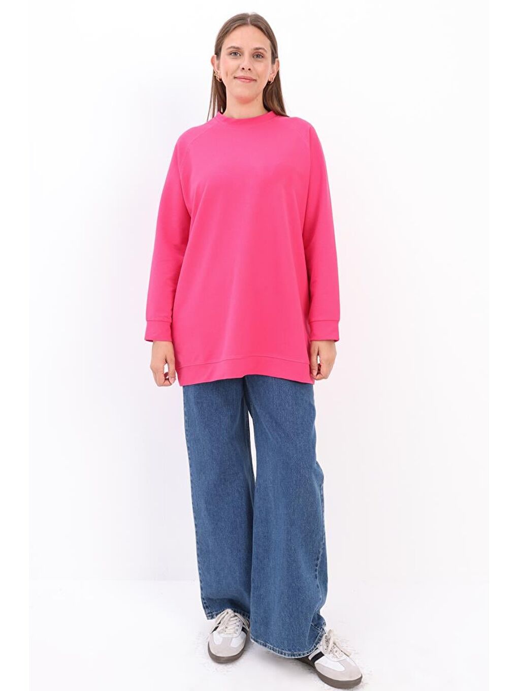 Fuşya Bisiklet Yaka Reglan Kol Sweatshirt-1