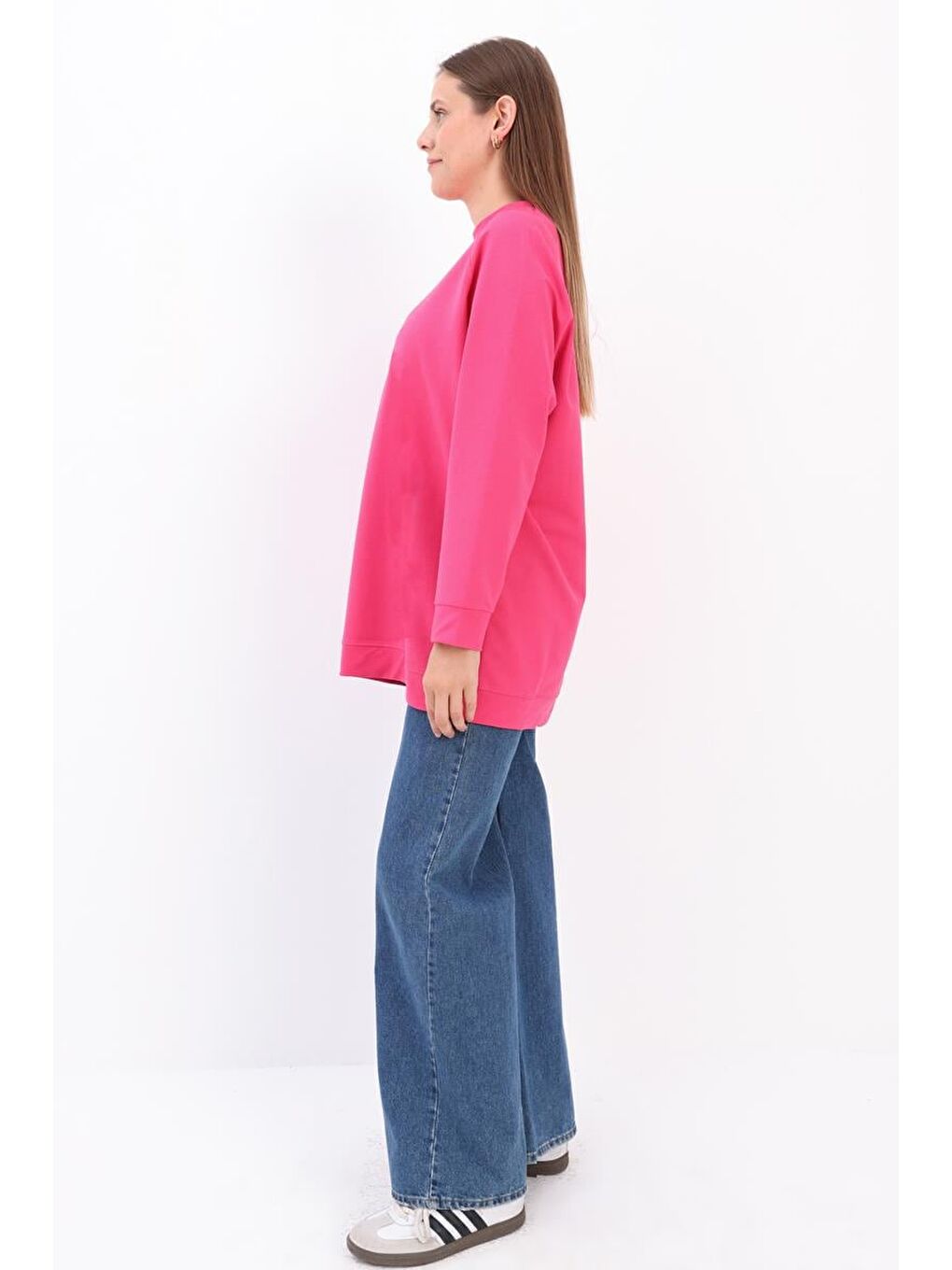 Fuşya Bisiklet Yaka Reglan Kol Sweatshirt-2