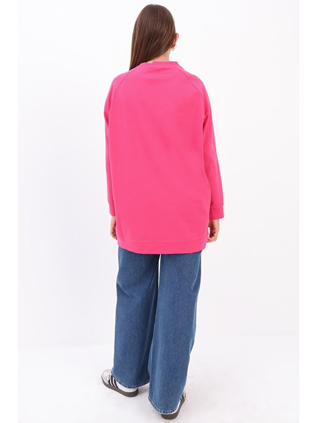 Fuşya Bisiklet Yaka Reglan Kol Sweatshirt-3