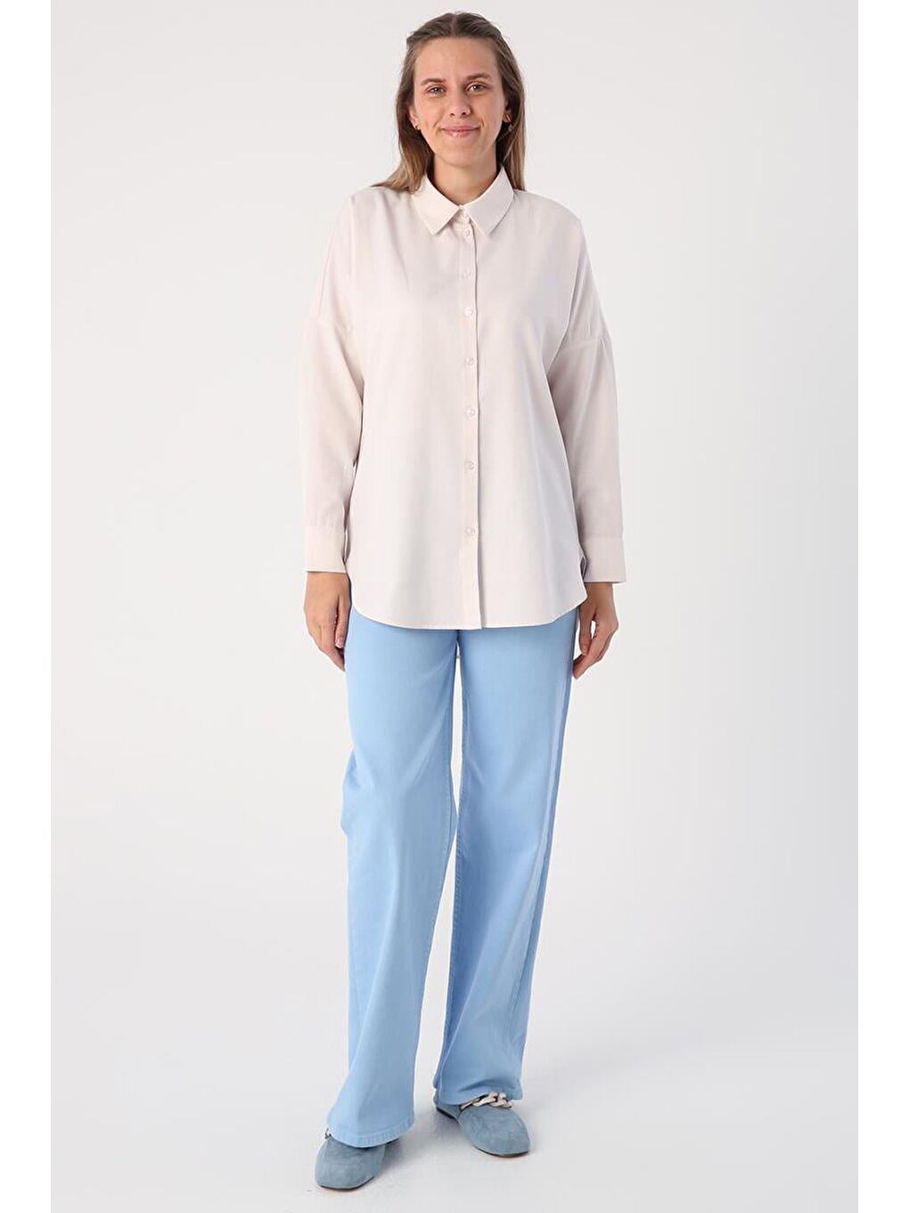 Açık Pembe Oversize Basic Gömlek-4