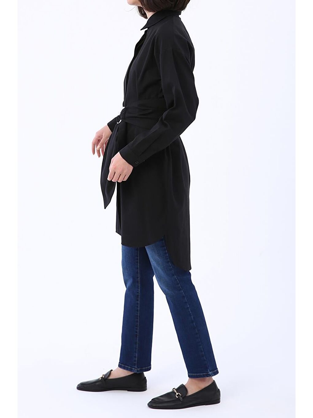 Siyah Kuşaklı Rahat Kalıp Gömlek Tunik-2