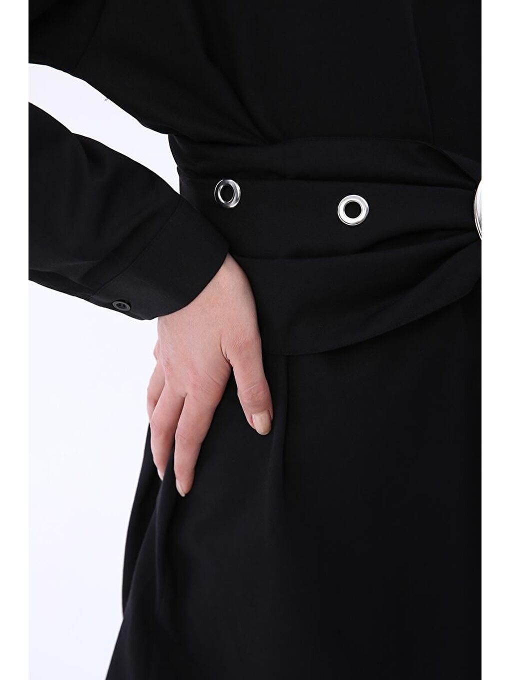 Siyah Kuşaklı Rahat Kalıp Gömlek Tunik-5