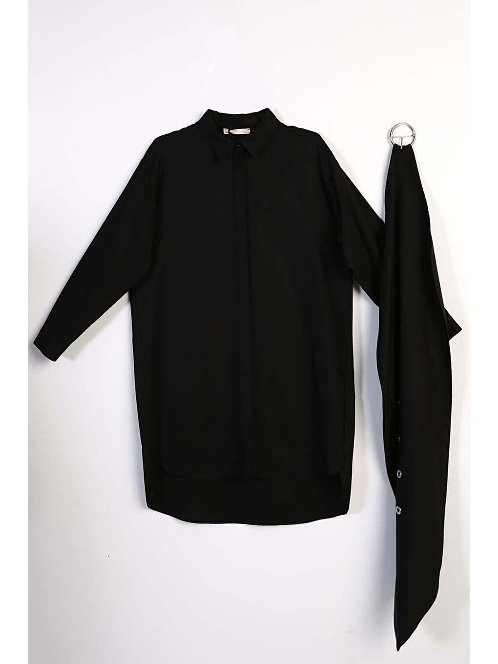 Siyah Kuşaklı Rahat Kalıp Gömlek Tunik-8