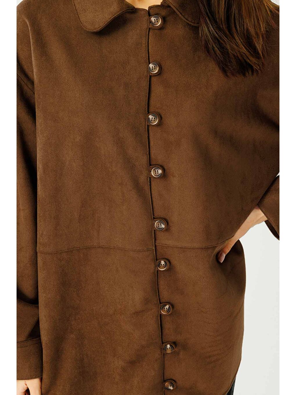 Kahverengi Suede Birit Detaylı Kahve Süet Gömlek-5