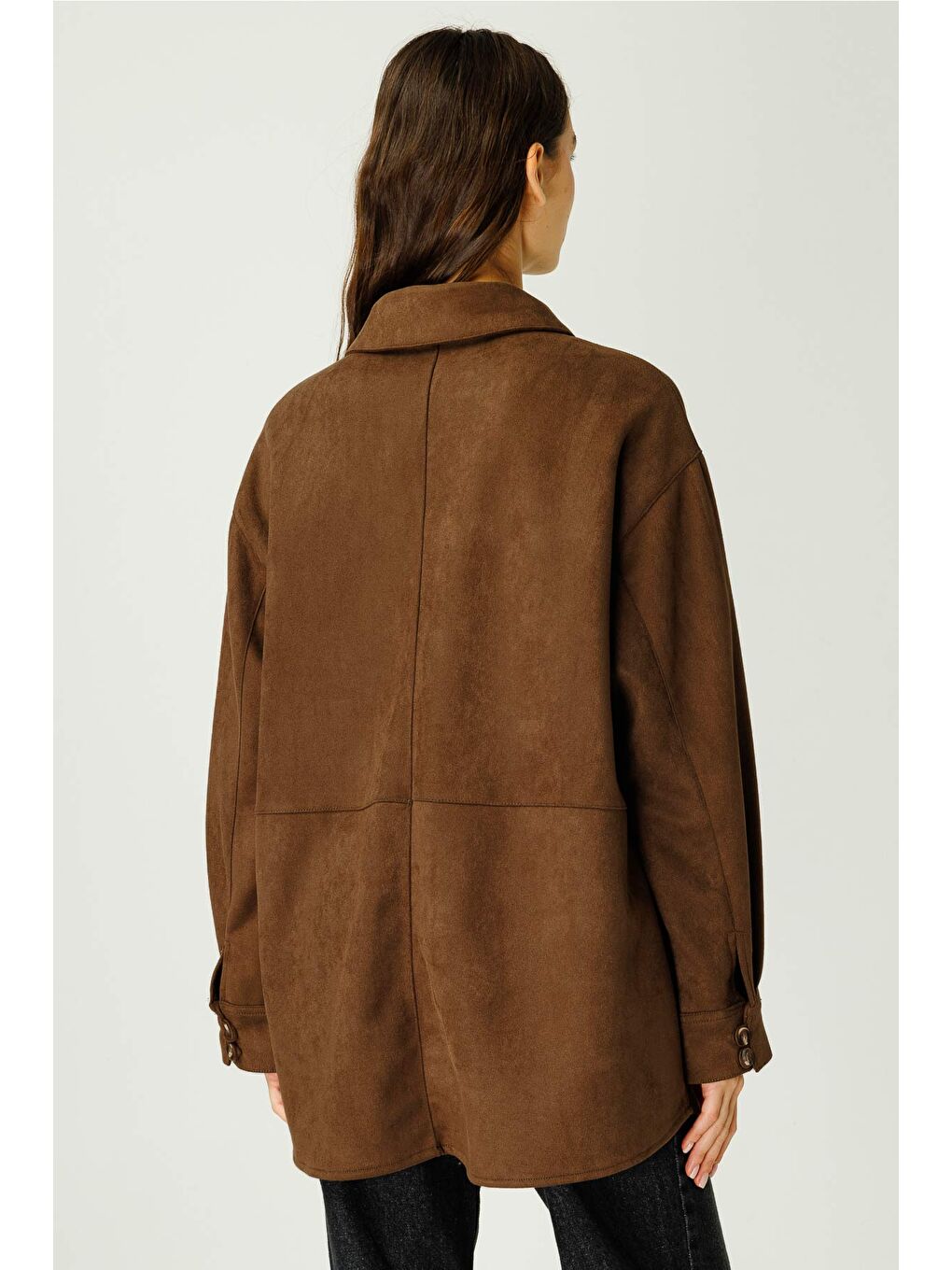 Kahverengi Suede Birit Detaylı Kahve Süet Gömlek-6
