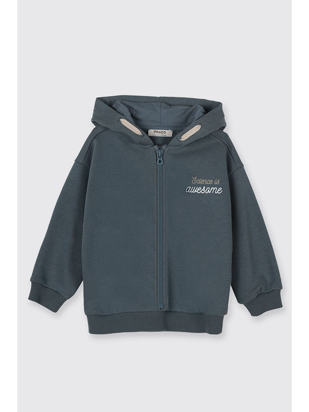 Erkek Bebek Kapüşonlu Fermuarlı Sweatshirt Beli Lastikli Petrol 2'li Eşofman Takımı-1