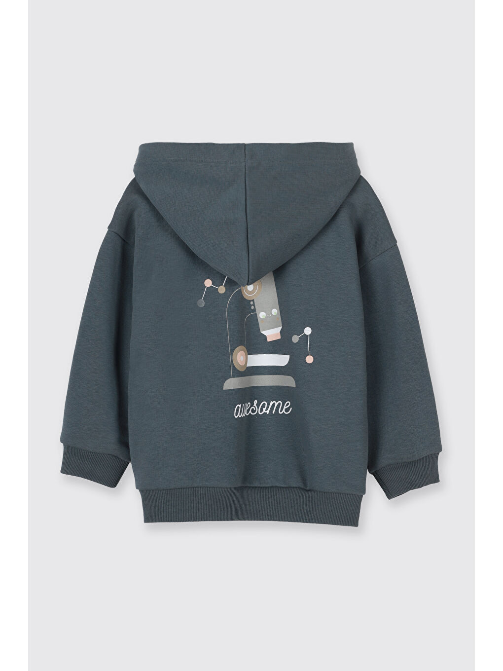 Erkek Bebek Kapüşonlu Fermuarlı Sweatshirt Beli Lastikli Petrol 2'li Eşofman Takımı-2