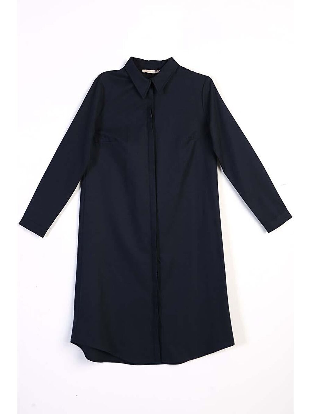 Lacivert Basic Gizli Patlı Uzun Gömlek-5