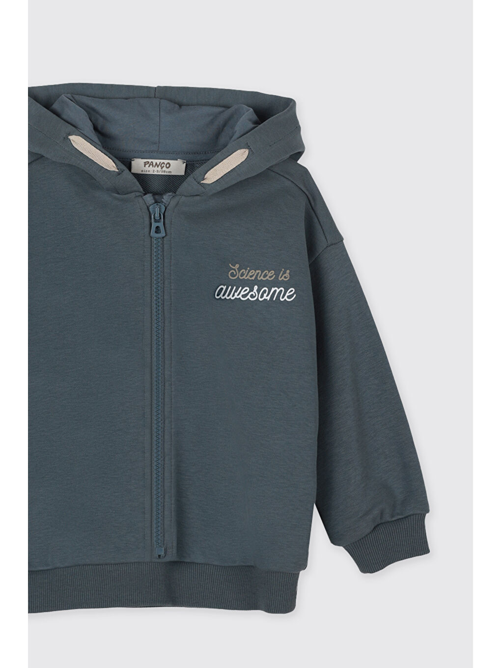 Erkek Bebek Kapüşonlu Fermuarlı Sweatshirt Beli Lastikli Petrol 2'li Eşofman Takımı-3