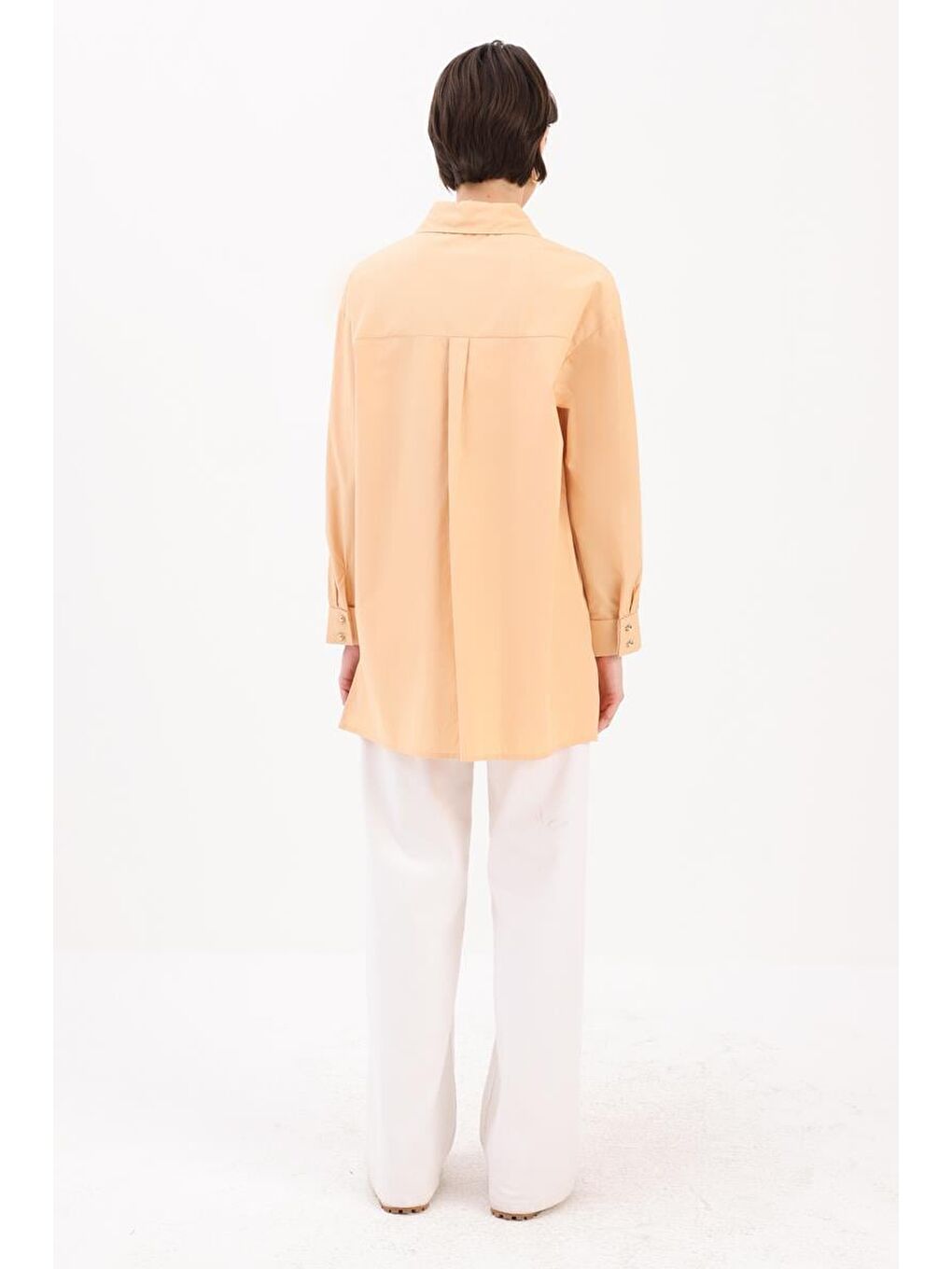 Bej %100 Pamuk Fermuarlı Manşeti Dubleli Gömlek Tunik-3