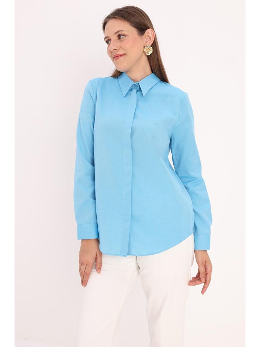 Turkuaz Basic Gizli Patlı Gömlek