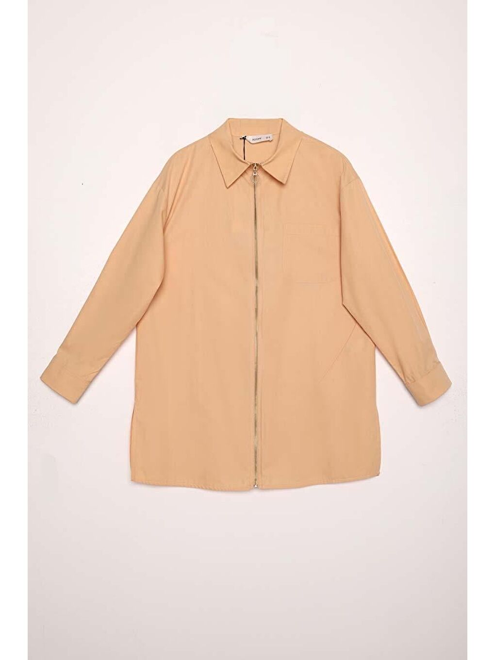 Bej %100 Pamuk Fermuarlı Manşeti Dubleli Gömlek Tunik-5