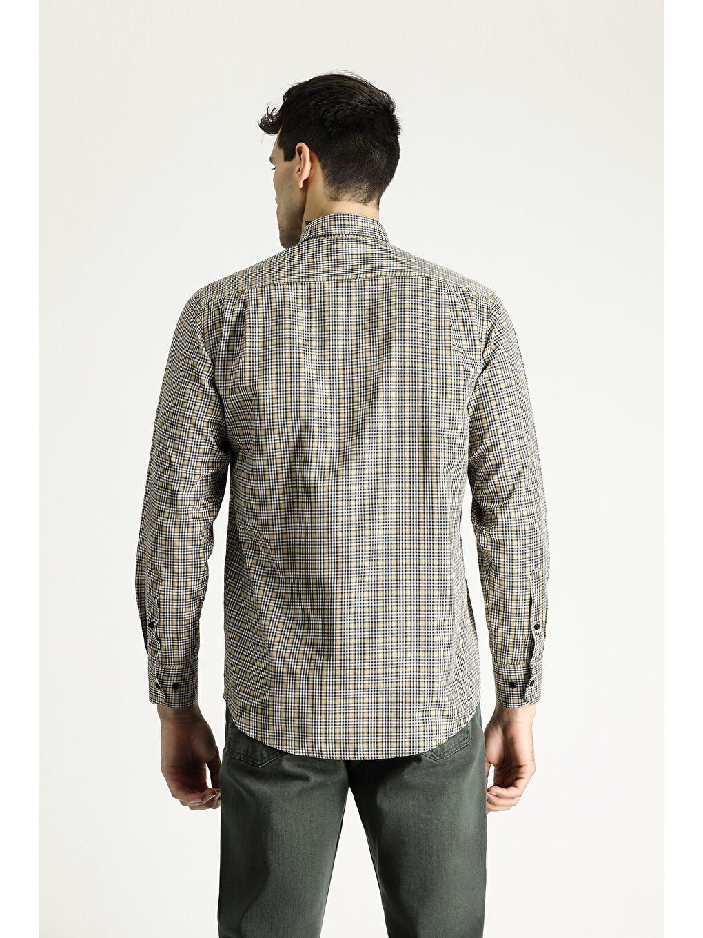 Bej Uzun Kol Regular Fit Oduncu Ekose Pamuklu Kolay Ütülenebilir Gömlek-4