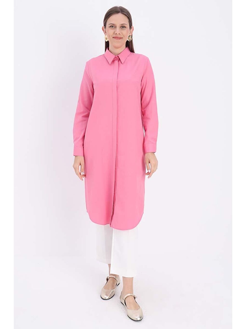 Pembe-Gizli Patlı Uzun Gömlek-1