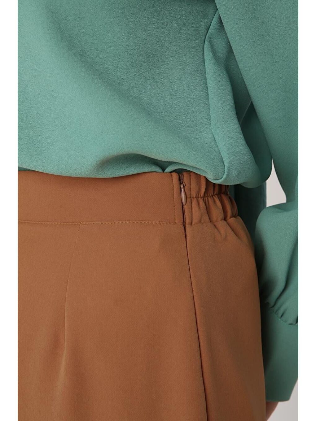 Sarı Hardal Beli Lastikli Kalem Etek-4