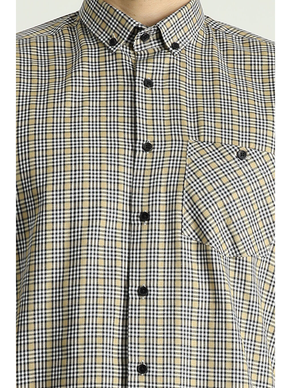 Bej Uzun Kol Regular Fit Oduncu Ekose Pamuklu Kolay Ütülenebilir Gömlek-5