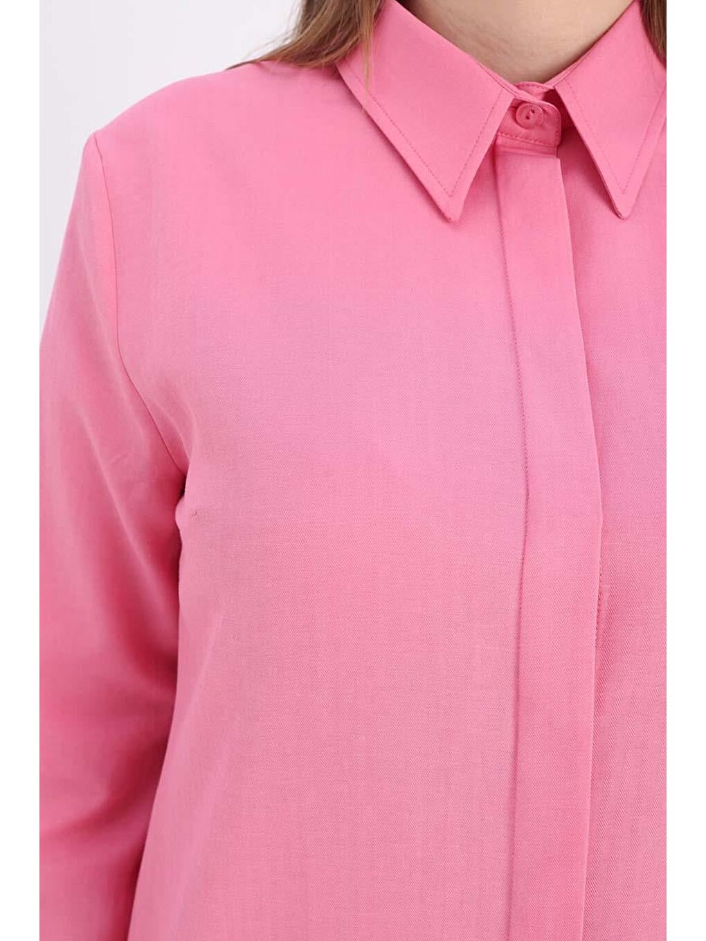 Pembe-Gizli Patlı Uzun Gömlek-4