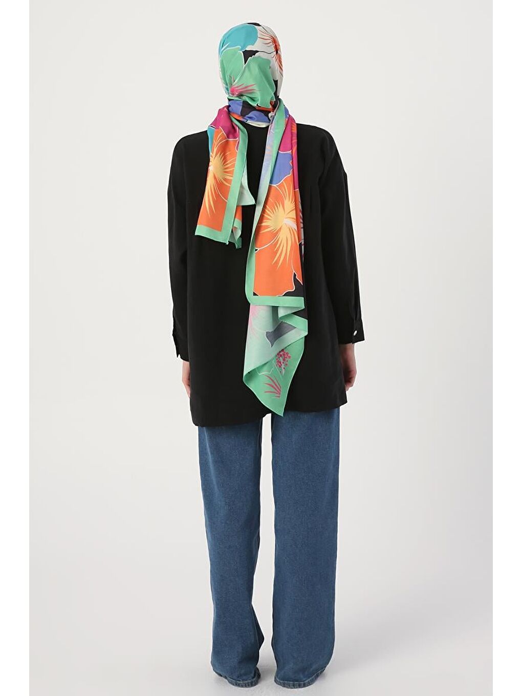 Siyah Rahat Kalıp Karışımlı Gömlek Tunik-2