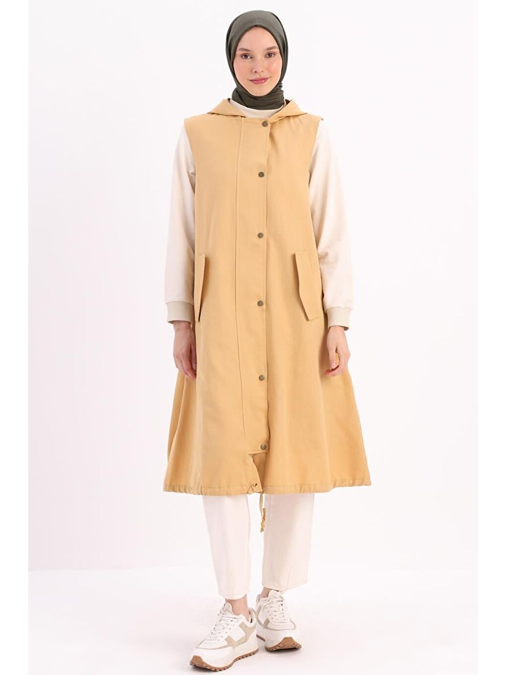 Sarı Kapüşonlu Çıtçıtlı Yelek-1