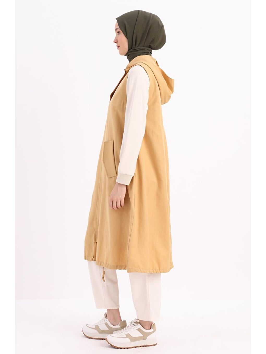 Sarı Kapüşonlu Çıtçıtlı Yelek-2