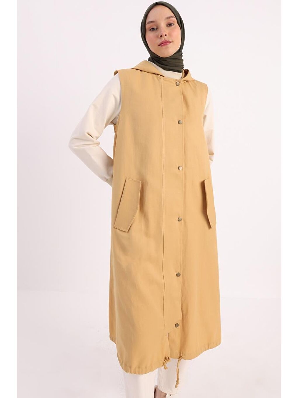 Sarı Kapüşonlu Çıtçıtlı Yelek-4