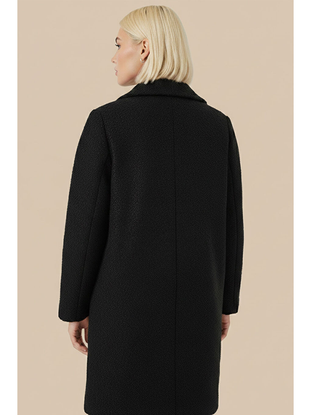 9085 Kadın Oversize Kaşe Kaban - D. Siyah-2