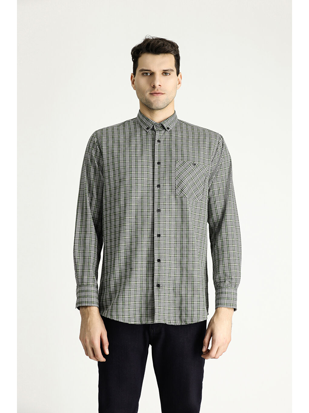 Yeşil Uzun Kol Regular Fit Oduncu Ekose Pamuklu Kolay Ütülenebilir Gömlek-2