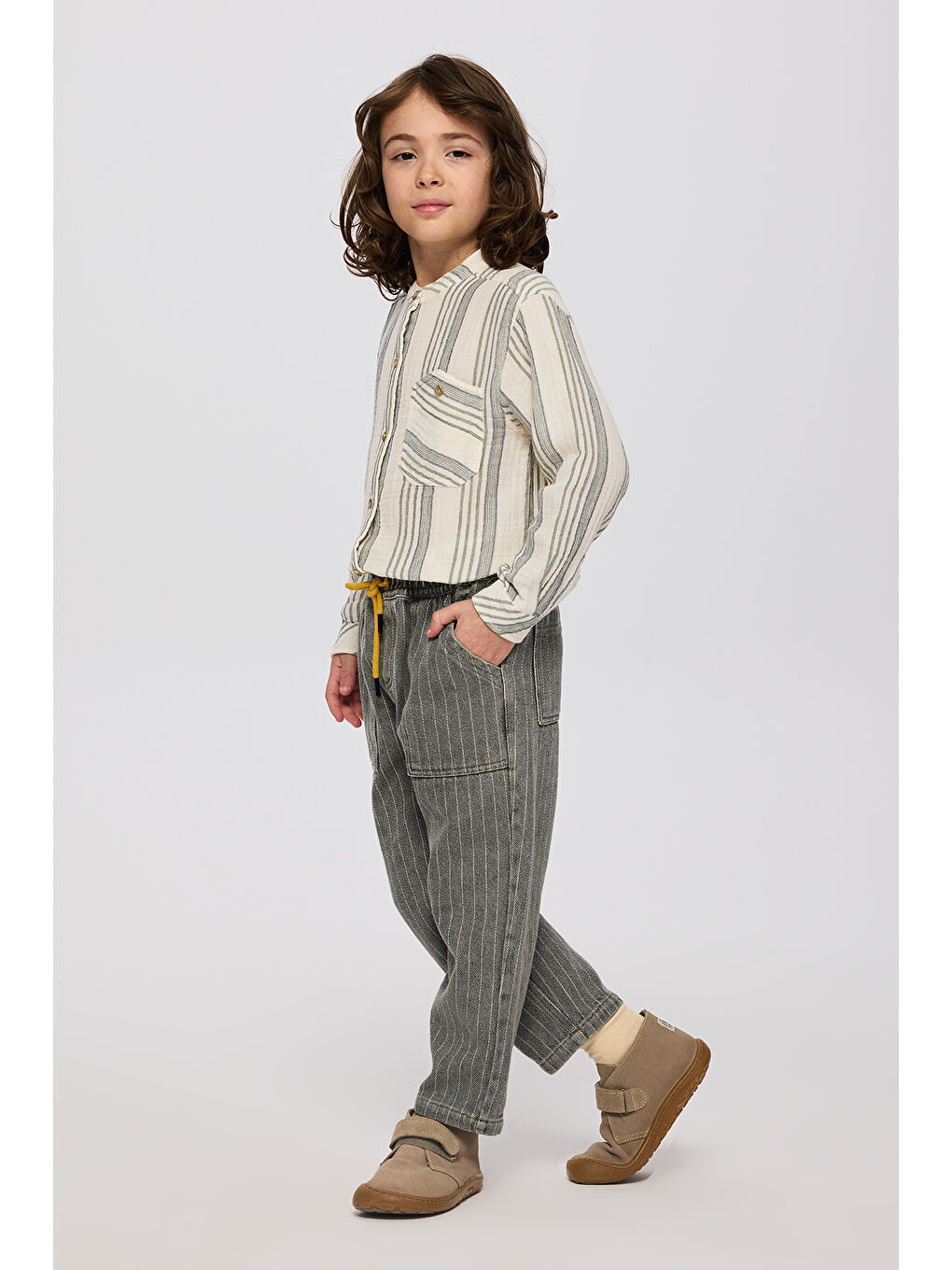 Erkek Çocuk Beli Lastikli Haki Pantolon-1