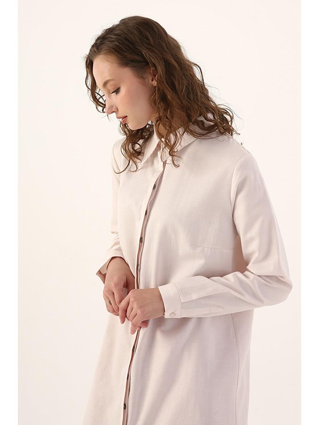 Açık Pembe-Gizli Patlı Uzun Gömlek-3