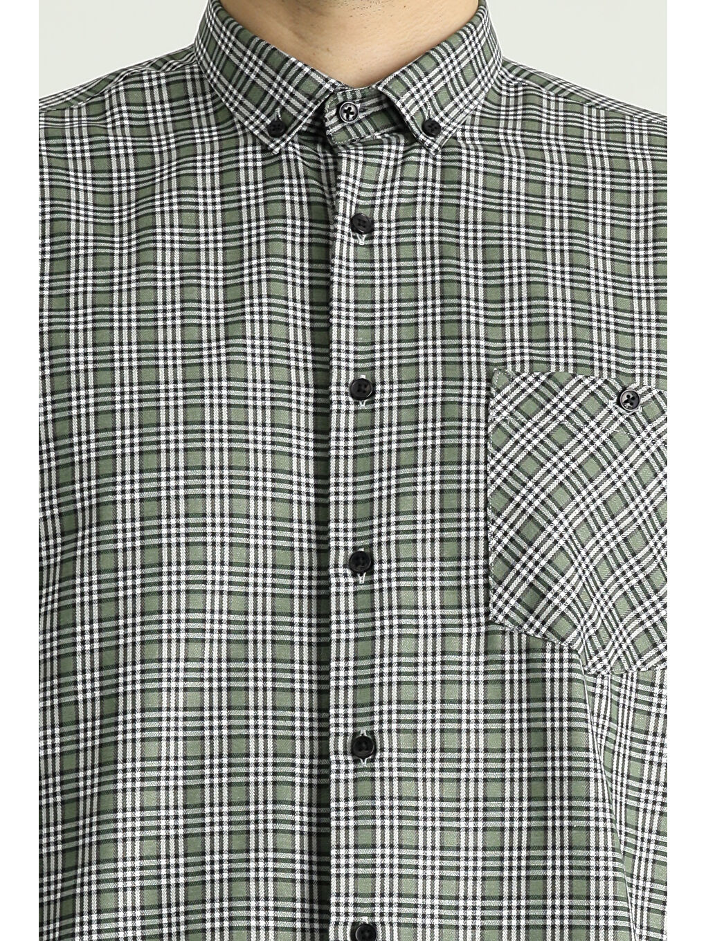 Yeşil Uzun Kol Regular Fit Oduncu Ekose Pamuklu Kolay Ütülenebilir Gömlek-5